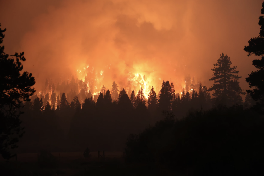 A photo of the Caldor wildfire near South Lake Tahoe in 2021.